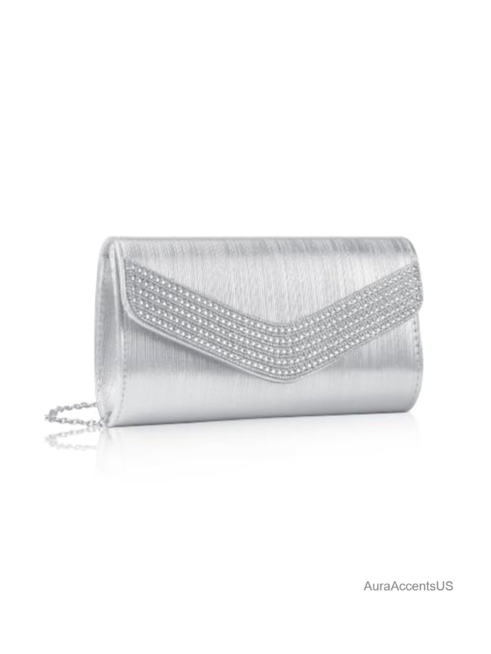 Metallic Rhinestone Evening Clutch with Detachable Chain Strap